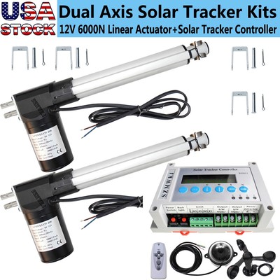 Dual Axis Solar Panel Tracker Kit &2PCS 8'' DC 6000N Linear Actuators &Anemometer