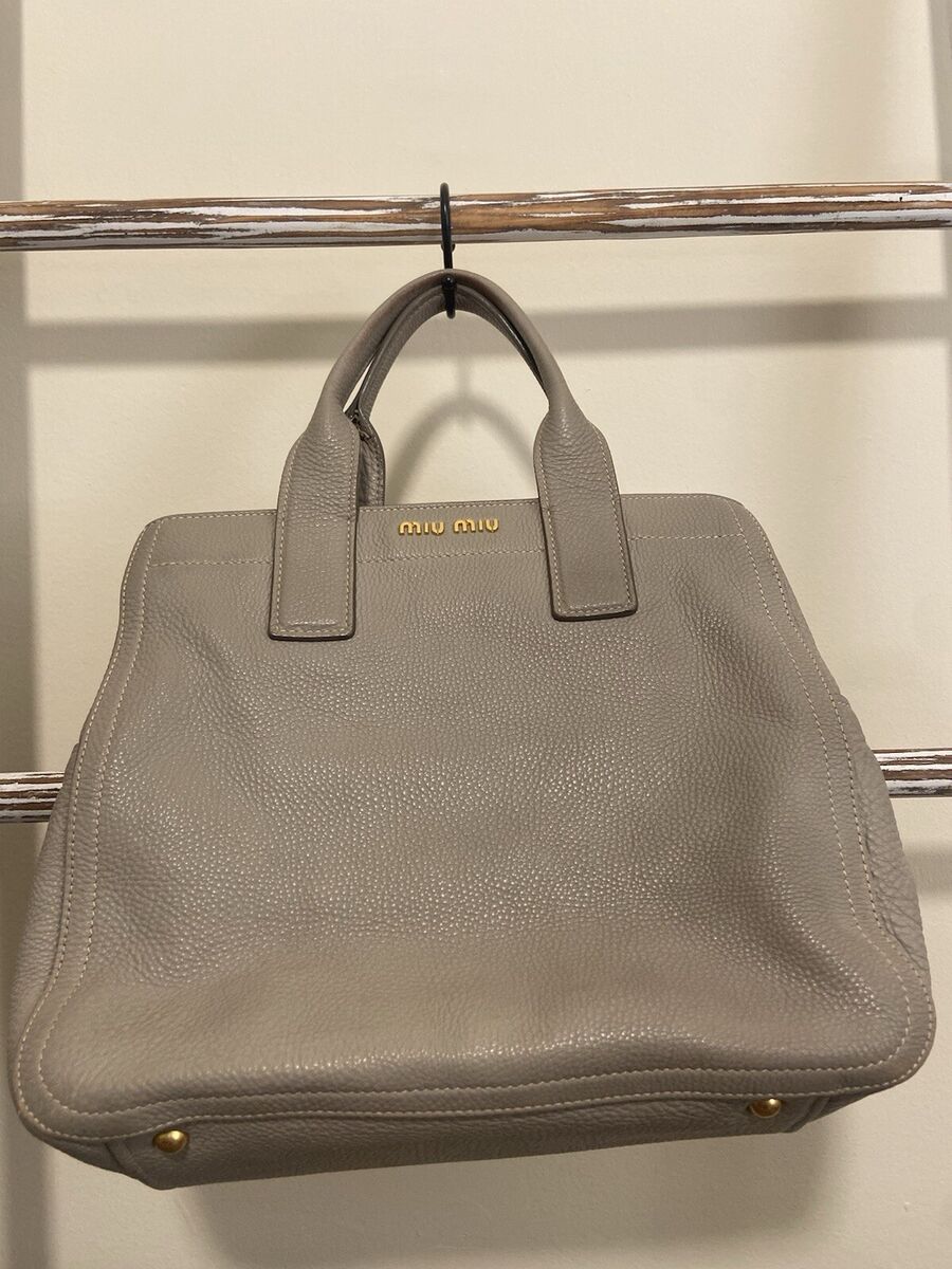 MIU MIU Vitello Caribu Gray Soft Pebbled Leather Hand Tote MIU MIU Vitello Caribu Gray Soft Pebbled Leather Hand Tote