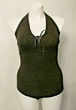 Cacique Bodysuit Teddy Lingerie 14/16 Black Modal Cut Out Lace Back Halter Neck