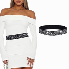 Women Belt Rhinestone Stretch Dresses Belts Elastic Vintage Waist Belt for Wo...