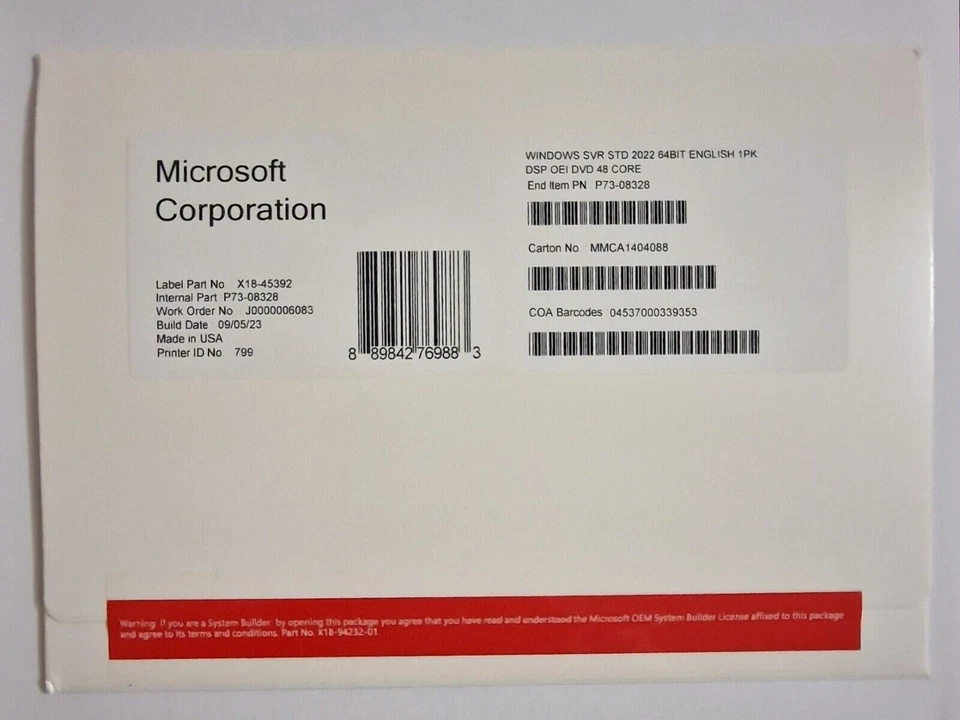New Microsoft Windows server 2022 Standard 64Bit 48 Core License Key DVD & COA - Image 2 of 2