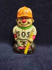 Vintage Chalkware Baseball Player Piggy Bank Dual Sided Expression Made in Japan
