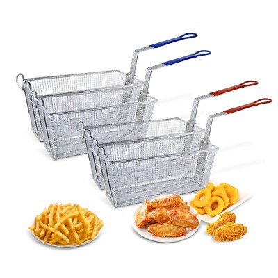 Hakka 4pcs Deep Fryer Basket with Handle 13¼'' x 6½'' x 6'' for Restaurant Kitchen