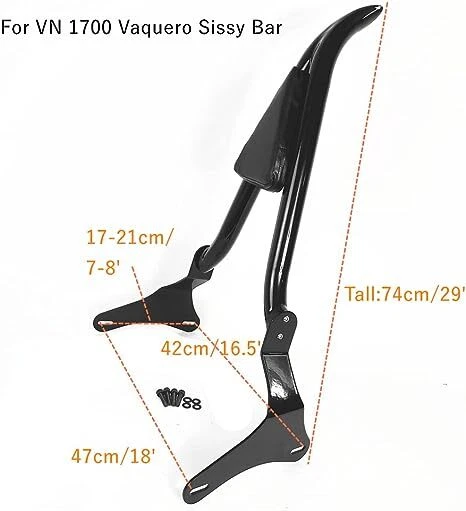 Задняя подушка спинки пассажира Sissy Bar для Kawasaki Vulcan 1700 Vaquero VN1700 - Изображение 4 из 4