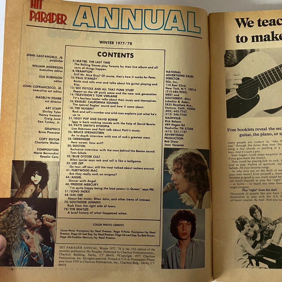 VTG Hit Parader Magazine Winter 1977-1978 Annual Peter Frampton No Label - Image 3 of 4