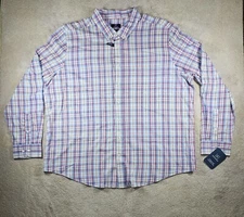 George Classic Fit Men's Blue Plaid Long Sleeve Button Down Shirt 3XL  (54-56)