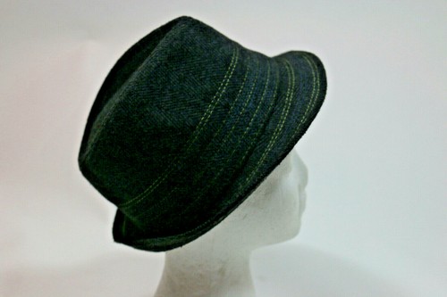 BCBGMAXAZRIA Hat Charcoal Gray Wool Yellow Stitch Fedora Trilby Unisex One Size - Picture 4 of 11