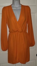 BLUETIQUE orange Poly Faux Wrap pullover Dress M