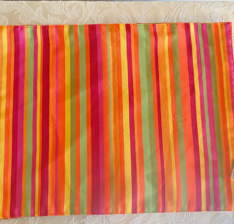 Set Of 4 Reversible Cloth Placemats Colorful Pineapple Fruit Multicolor Stripe - Image 2 of 4