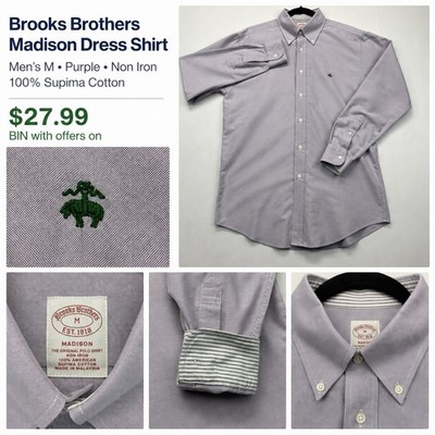 Brooks Brothers Dress Shirt Men s M Purple Madison Non Iron Button Up