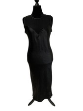 Circa 2000 Black Satin Maxi Nightgown Slip Dress Large 1990s VTG USA
