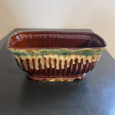 Roseville Green & Brown Drip Glaze R.R.P. Co Ohio Ceramic Planter USA 8.5 Long
