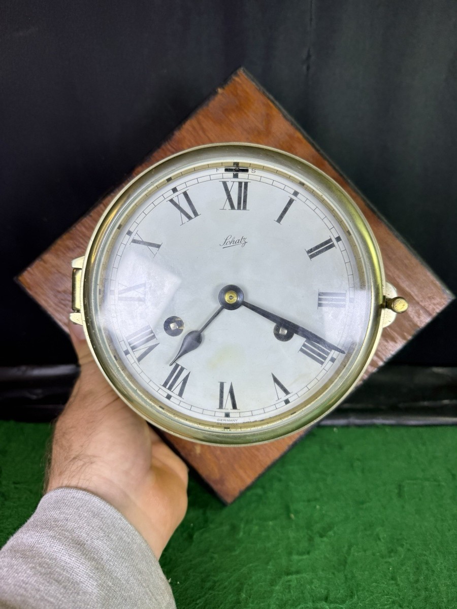 Vintage Schatz German Marine Clock Ship's Bells Brass 8 Day