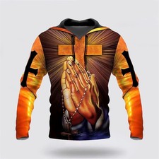 Hand Pray Cross I Can Do All Things Through Christ All Over Print 3D Hoodie  