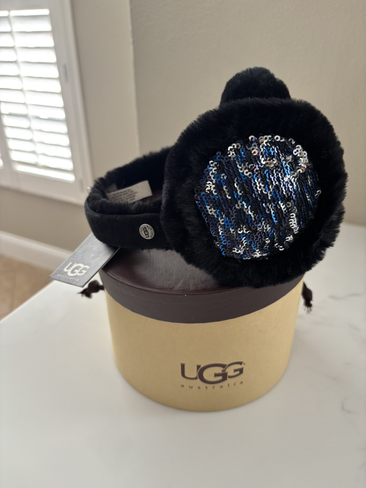 UGG Australia Sequin Sheepskin Black with Sequin Earmuff One Size Fits Most