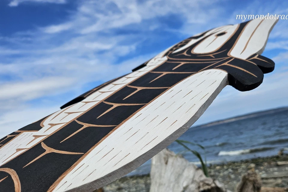 Arte indígena original del delfín y bebé cedro tallado nativo americano del noroeste Foto 2 de 4