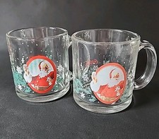 Lot 2 Vintage Coca Cola Holiday Garland Christmas Glass Mugs. MADE IN USA.