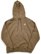 Nike Hoodie Men's Small Tan Brown Pullover Fleece Embroidered Swoosh Sweatshirt