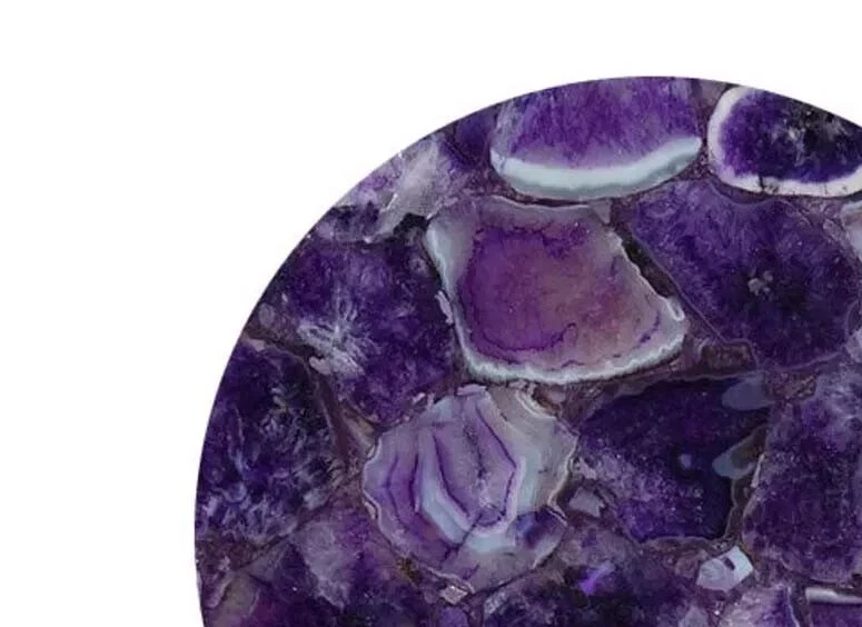 Mesa de centro redonda de ágata púrpura de 15" hecha a mano artes piedras preciosas consola muebles de bar Foto 4 de 4