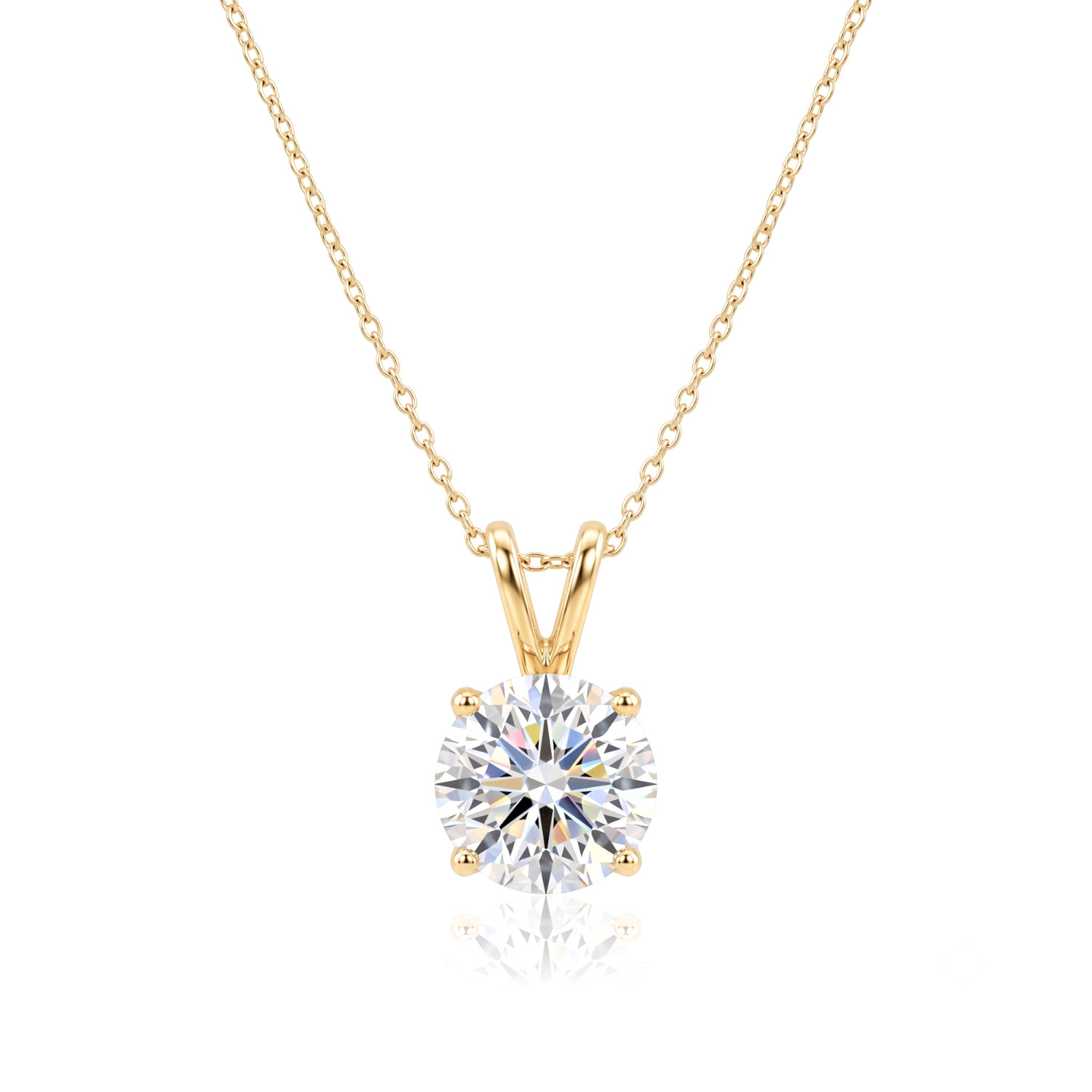 14K Yellow Gold F VS Solitaire Round Diamond Pendant Necklace .50ct-1ct LabGrown