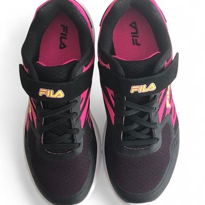 FILA Girls Finition 7 Strap Running Shoes Size 4 Black Pink Lightweight Comfort