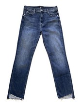 Mother The Mid Rise Dazzler Ankle Step Fray Jeans Mix Tape Women  s Size 30 Blue