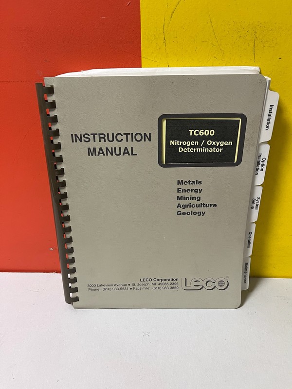 LECO 200-680 TC600 System Installation, Setup, Operation, and Maintenance Manual