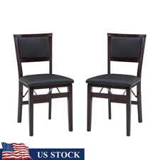 Set of 2 Folding Chairs Brown Faux Leather Indoor Seating Easy Storage New