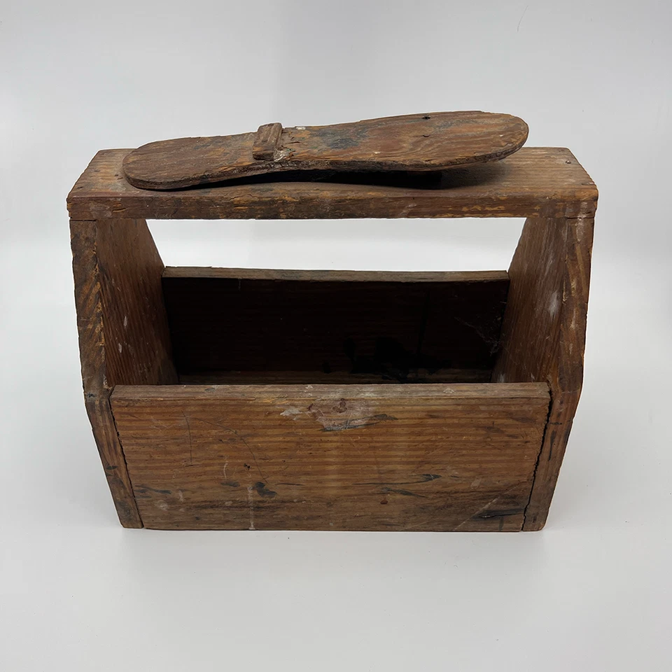 Caja de brillo de zapatos vintage - Precio pintado "25¢", carrito de madera primitiva - Años 30-50 Foto 3 de 4