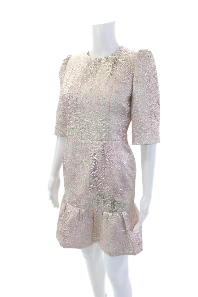 Vestido Dolce and Gabbana Feminino Manga Curta Metálico Rosa Dourado Rosa IT 42 - Imagem 2 de 4
