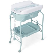 Folding Portable Diaper Station w/Wheels Baby Changing Table w/Bathtub Blue