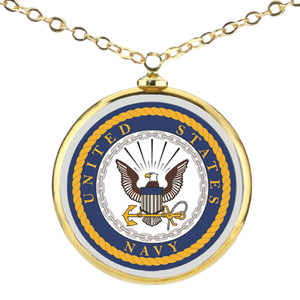 Authentic U.S. Navy Emblem Necklace Gold Plated 18in Chain Military Veteran
