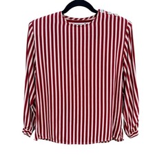 Liz Claiborne Vintage 80s Nautical Parisian Striped Button Shoulder Blouse Red 4