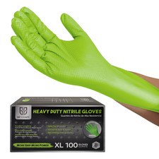 Heavy Duty Green Industrial Nitrile Gloves with Raised Diamond Texture, 8-mil