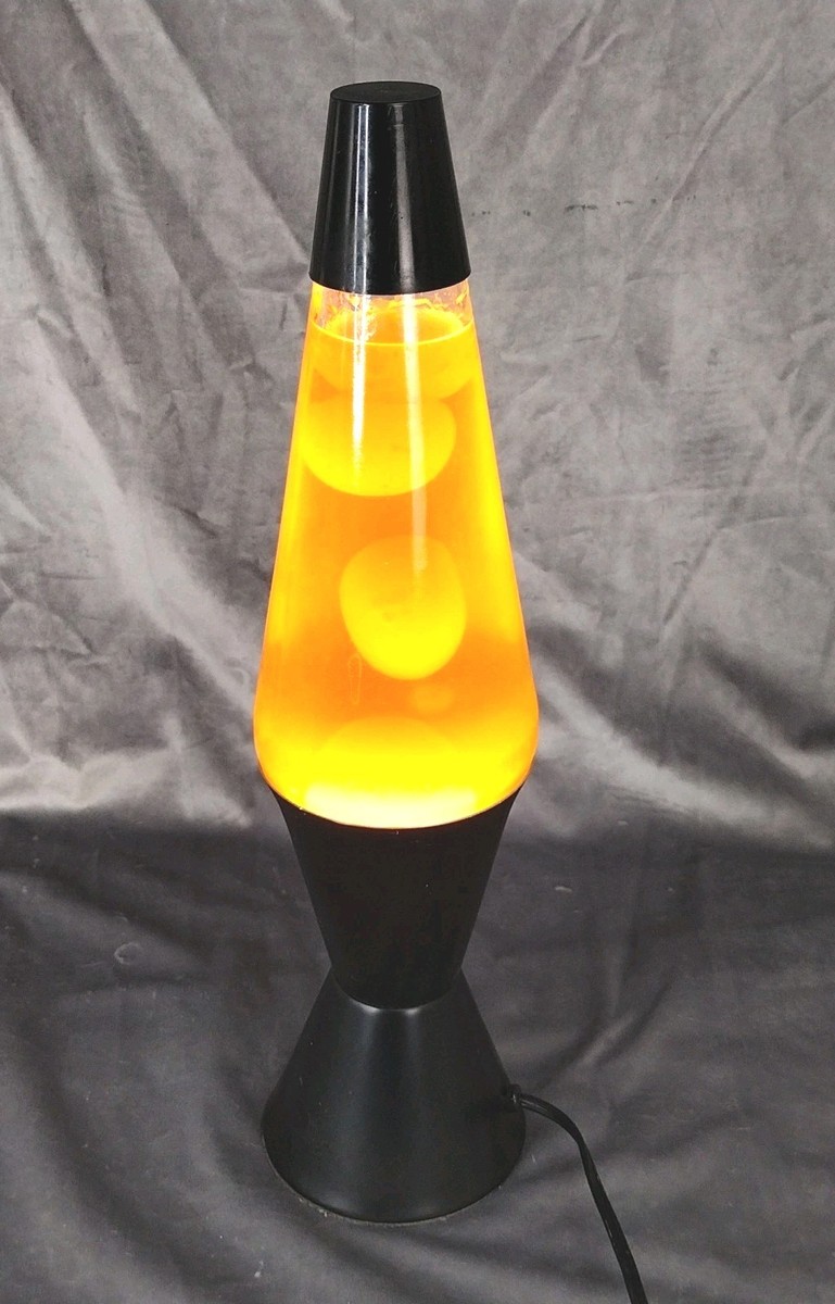 VTG Lava Lite Lamp 90s 16 Inch Black Base Yellow/White Wax Clear