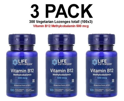 Life Extension, Vitamin B12, Methylcobalamin, 3 PACK, 500 mcg, 100 Veg Lozenges
