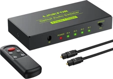Linkfor Digital Toslink Optical 4X1 Switch with 3Ft Optical Cable and IR Remote 