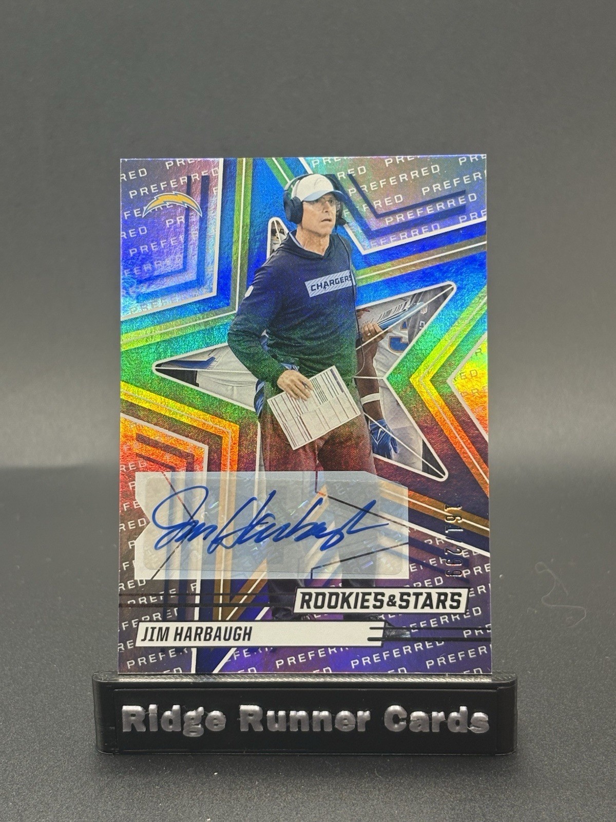 2025 Rookies & Stars JIM HARBAUGH Silver Autograph #/299 #3 CHARGERS