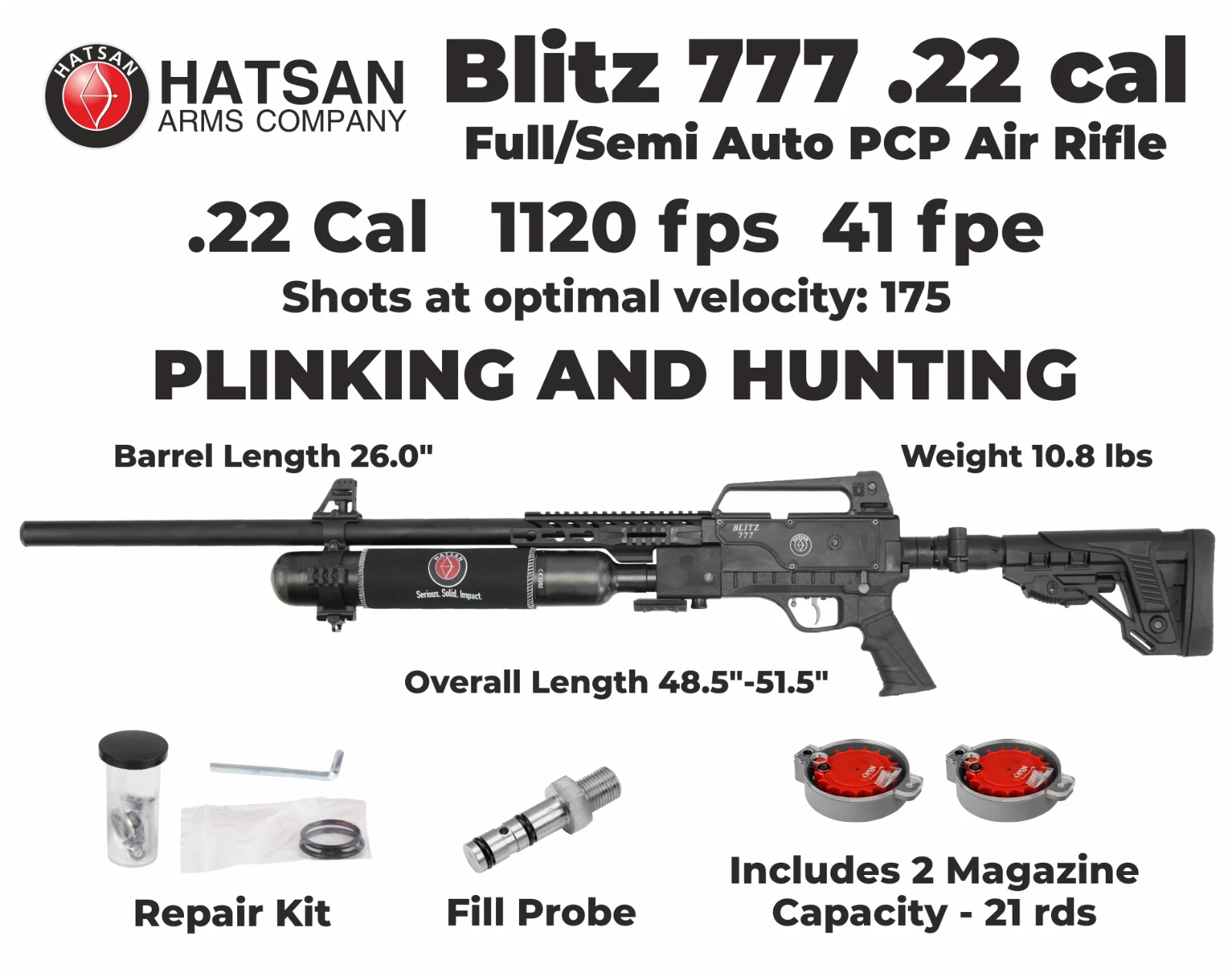 Hatsan Blitz 777 .22 Cal 1120 FPS 41 FPE PCP Air Rifle HGBlitz722