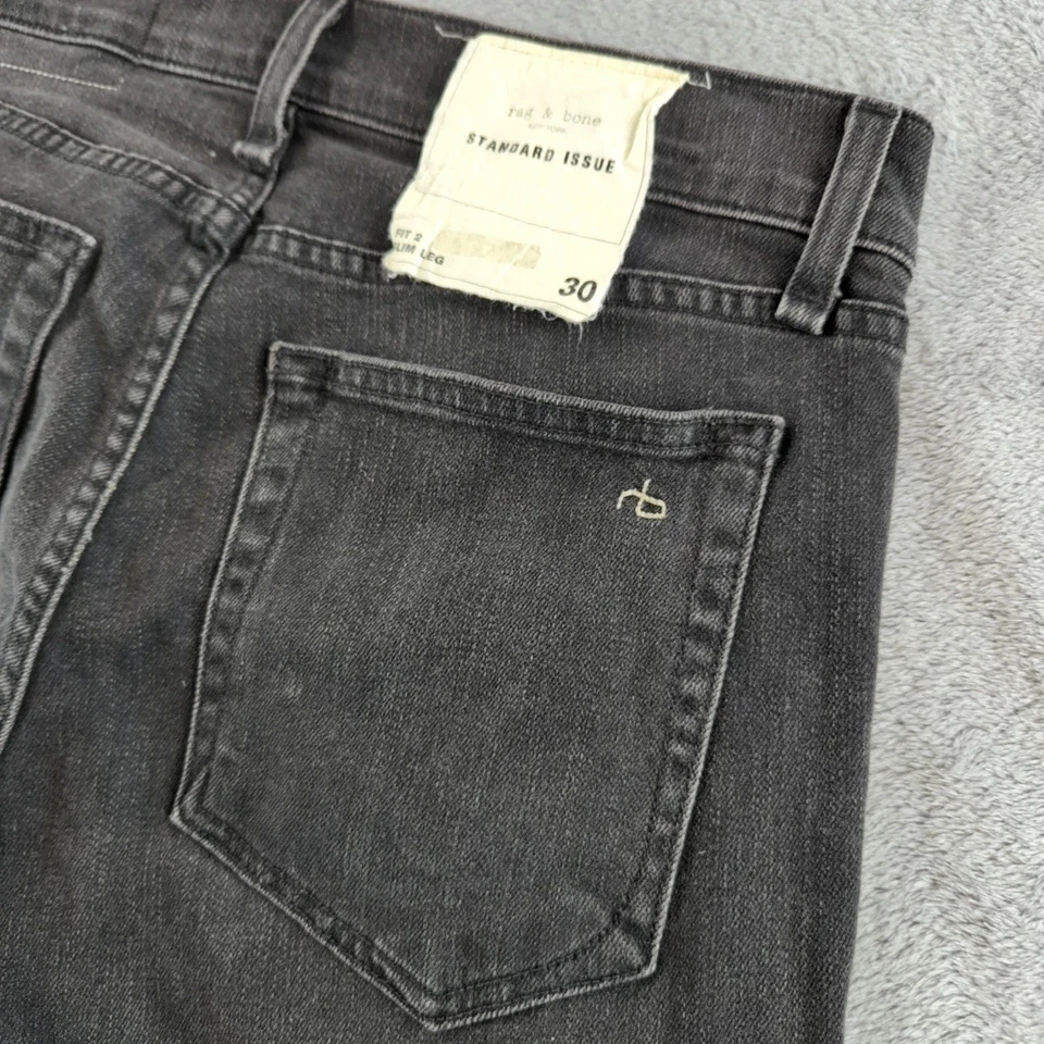 Rag & Bone Jeans Mens 30x34 Black Standard Issue Fit 2 Slim Leg Button Fly USA - Image 4 of 4