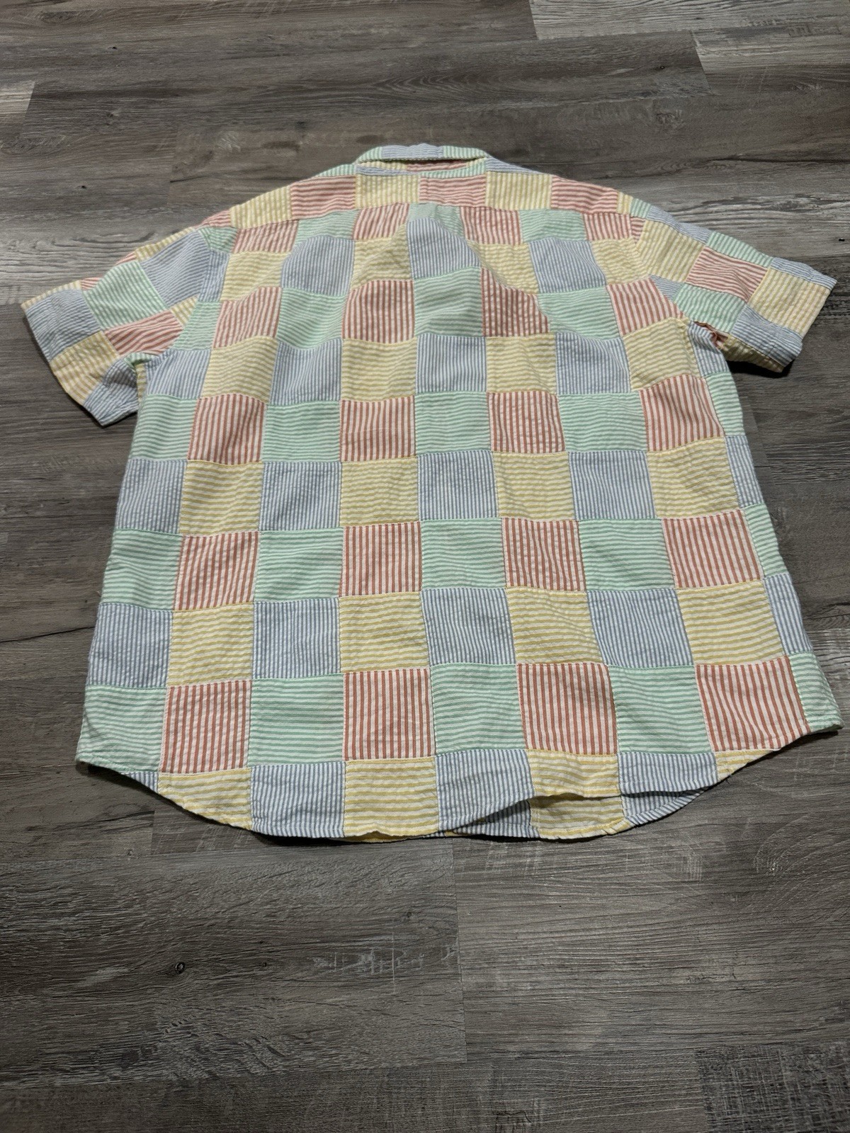 Mens  J Crew Seersucker Patchwork button shirt pl… - image 5