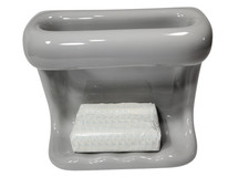 Vintage Silver Ceramic Tile Shower Soap Dish Tray Washcloth Holder Cloth Bar