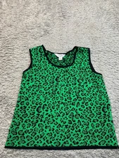 Ming Wang Top Women Large Emerald Green Leopard Sleeveless Blouse Mob Wives