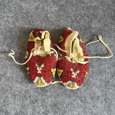 Vintage Cheyenne Moccasins Native American Infant Child Size Fully Beaded Red