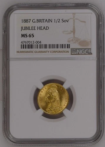 GREAT BRITAIN 1887 GOLD  1/2 SOVEREIGN NGC MS 65 JUBILEE HEAD - HIGH GRADE