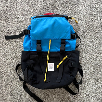 Topo Designs Rover Pack Blue/Black/Yellow Nylon Backpack w/ External Pockets