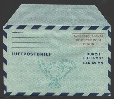 100 Pf. LUFTPOSTFALTBRIEF Type II LF1II ungebraucht KW 275,-€ - Bild 1 von 2