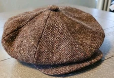 CAPAS 7.75 (XL) Brown Tweed 8 Panel Cap FLAT GOLF NEWSBOY. Snap Brim
