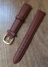 16mm VINTAGE ANTIQUE CALF LEATHER APOLLO TAN WATCH STRAP, GOLD BUCKLE, NOS