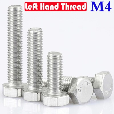 M4 - 0.7 Left Hand Thread Stainless Steel Hex Bolts Hexagon Head Screws DIN 933